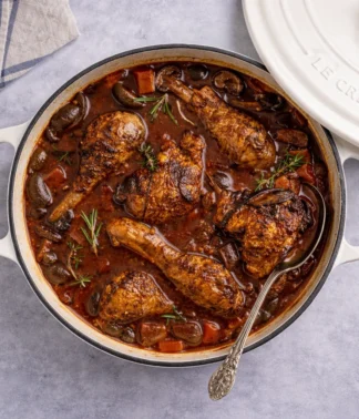 Coq au Vin met romige aardappelpuree