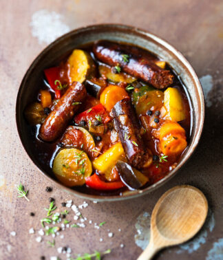 Merguez worstjes met ratatouille en krielaardappelen