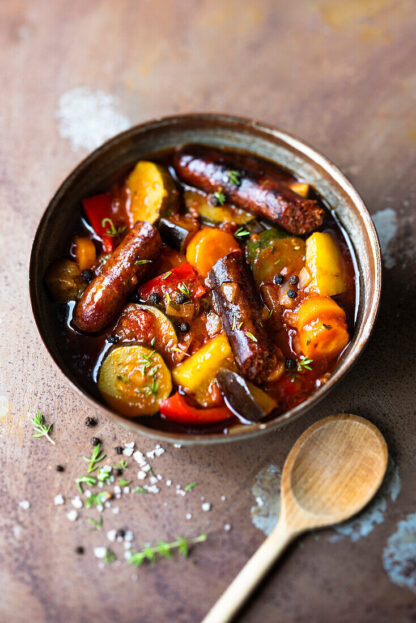 Merguez worstjes met ratatouille en krielaardappelen